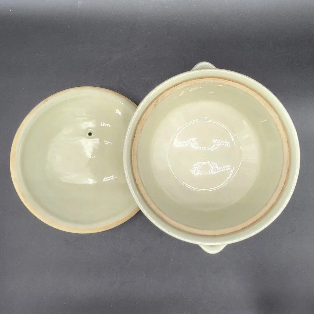 Vintage Sunflower Ceramic Casserole Dish Lid Cream Yellow Floral Cottage MCM